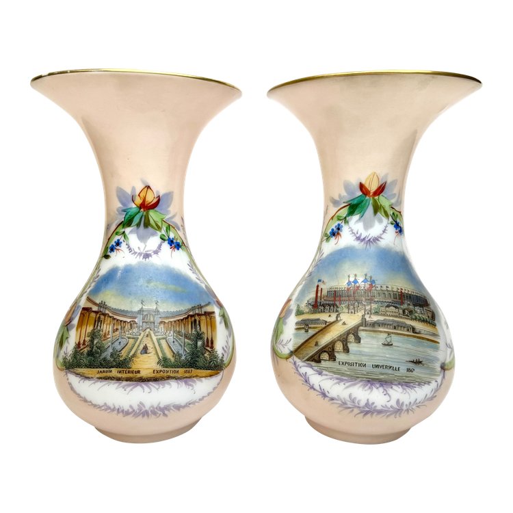 Pair Of Opaline Vases- Palais Omnibus Exposition Universelle De 1867