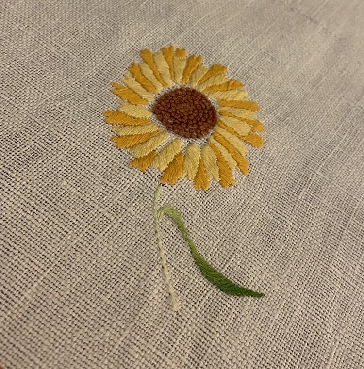 Grande Nappe En Lin Brodée à Décor De Fleurs  XIX ème