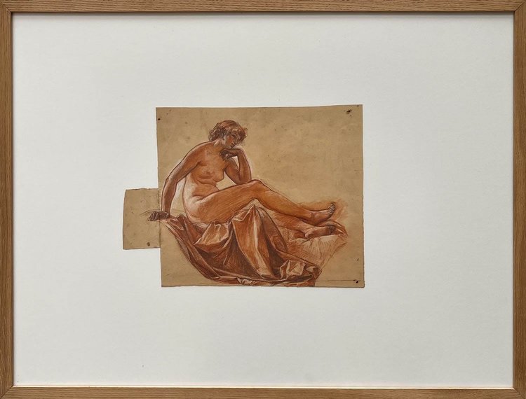 Preparatory drawing with three pencils - Alexis-Joseph Mazerolle Female nude with pearl