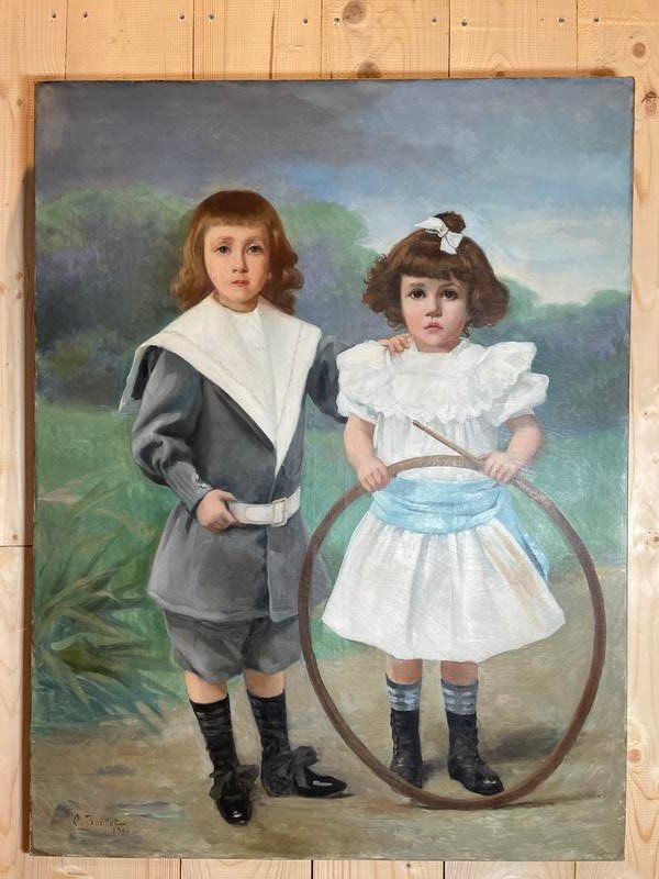 Oil on canvas Cyprien Boulet Portrait of children