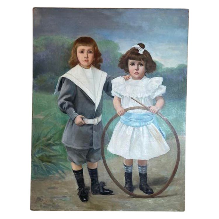 Oil on canvas Cyprien Boulet Portrait of children