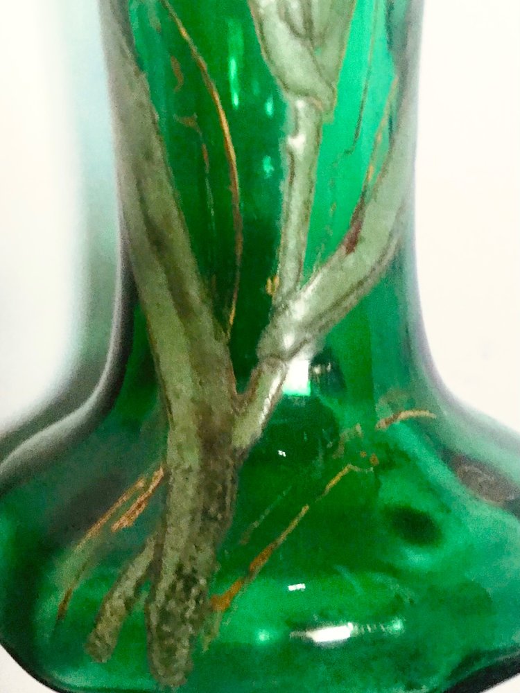Art-Nouveau-Vase aus farbigem Glas / Emaille Legras
