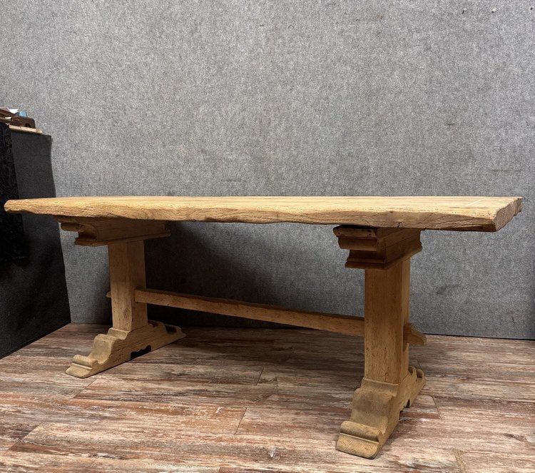 table a manger en bois massif et marqueterie époque fin XIX eme 
