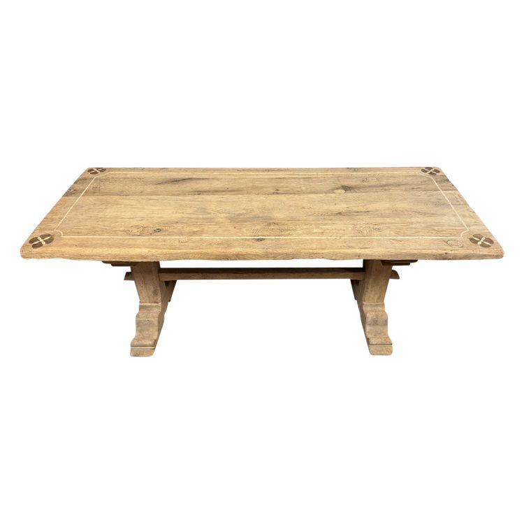 table a manger en bois massif et marqueterie époque fin XIX eme 