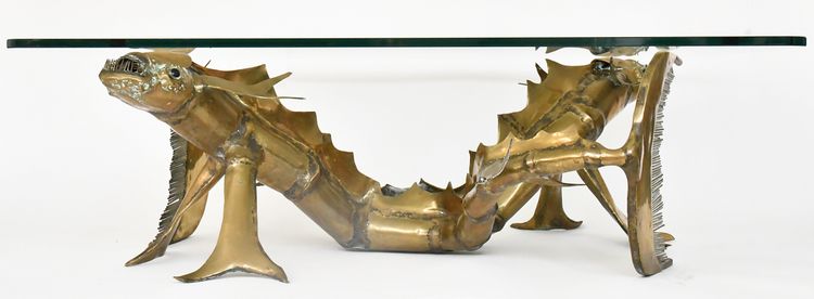 Christian Techoueyres' Couchtisch im Hollywood-Regency-Stil aus Messing und vergoldeter Bronze