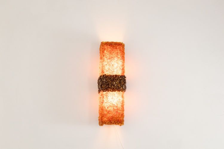 Pair of "Honey" sconces in amazonite and amber. Contemporary work. LS60032086G