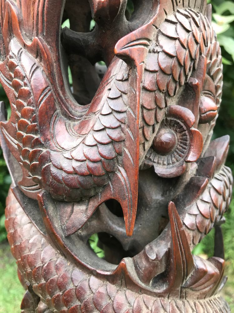 Pedestal, column, Vietnam in solid wood carved with elephants, dragon... ASIA