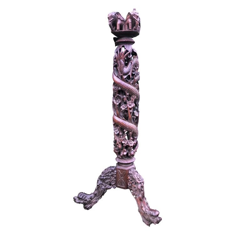 Pedestal, column, Vietnam in solid wood carved with elephants, dragon... ASIA