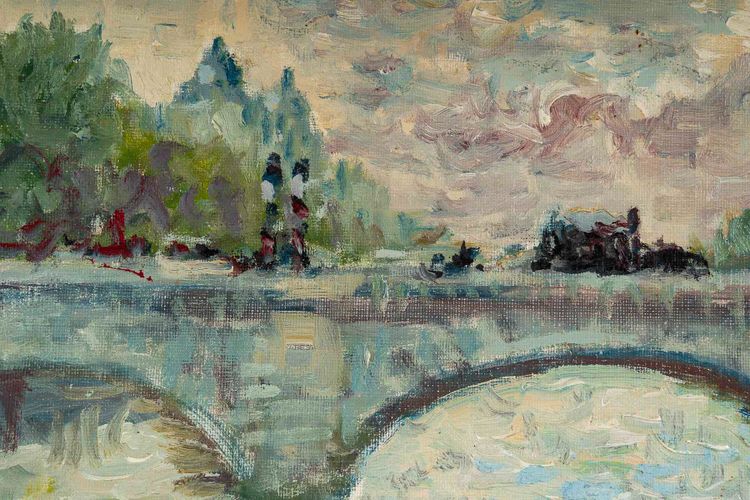 Mério Ameglio (1897-1970) Vue du Pont-Neuf huile sur toile vers 1950