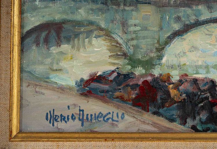 Mério Ameglio (1897-1970) Vue du Pont-Neuf huile sur toile vers 1950