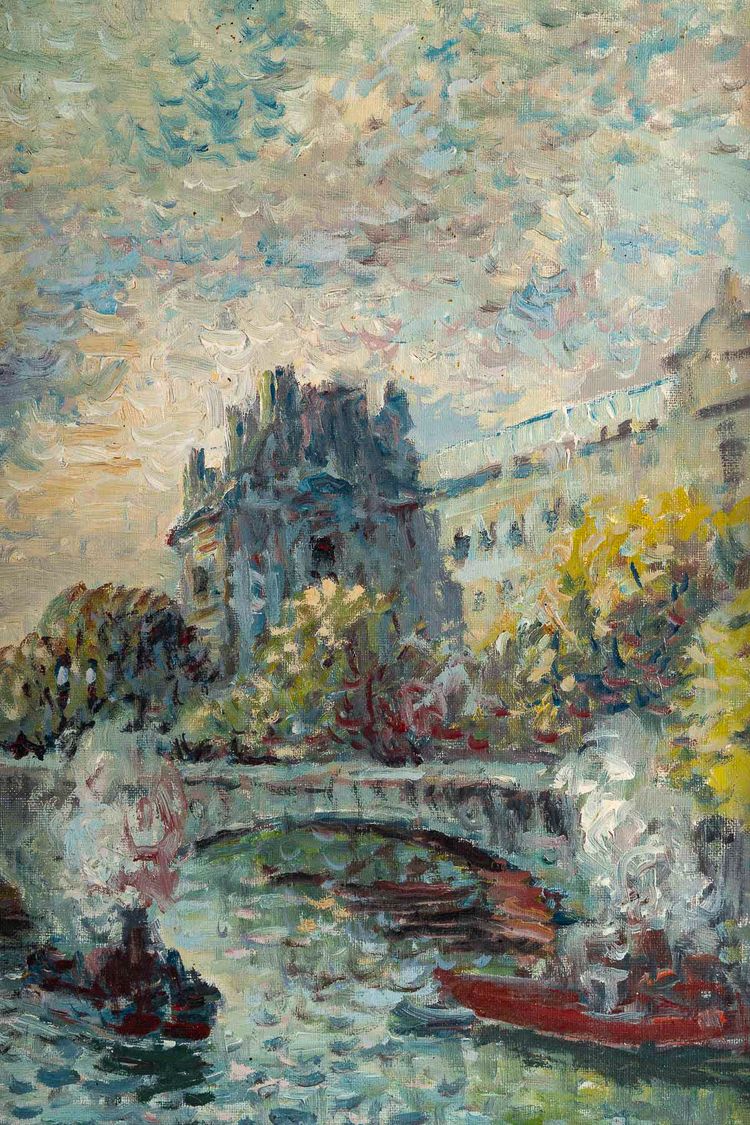 Mério Ameglio (1897-1970) Vue du Pont-Neuf huile sur toile vers 1950