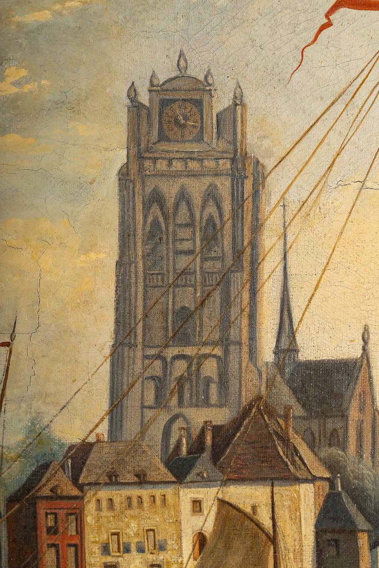 Joachim Hierschel de Minerbi (1834-1905) Vue de la Grote Kerk de Dordrecht huile sur toile vers 1850