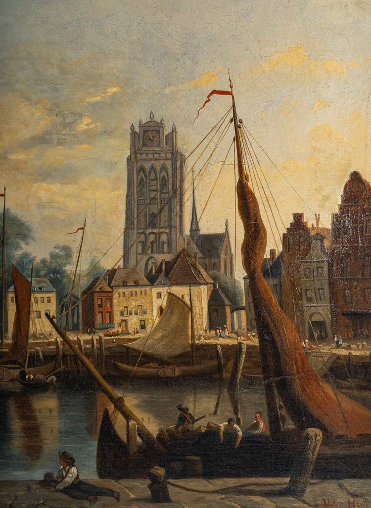 Joachim Hierschel de Minerbi (1834-1905) Vue de la Grote Kerk de Dordrecht huile sur toile vers 1850