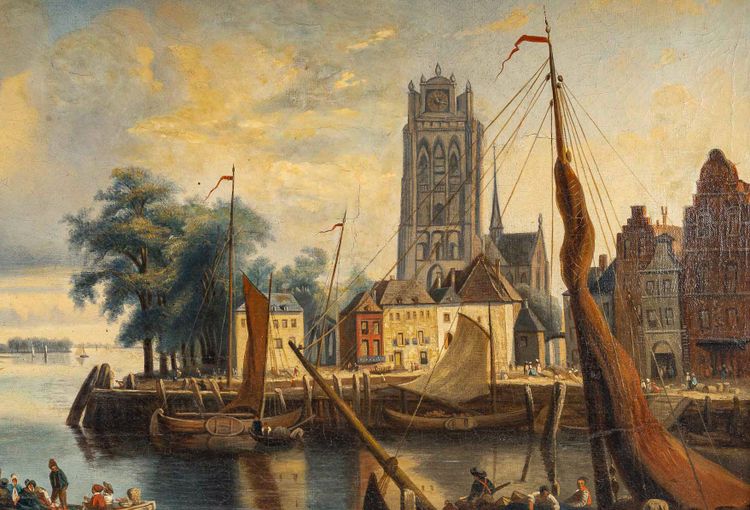 Joachim Hierschel de Minerbi (1834-1905) Vue de la Grote Kerk de Dordrecht huile sur toile vers 1850