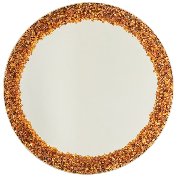 Miroir circulaire et rétroéclairé en ambre. Travail contemporain d’artiste. LS60082232B