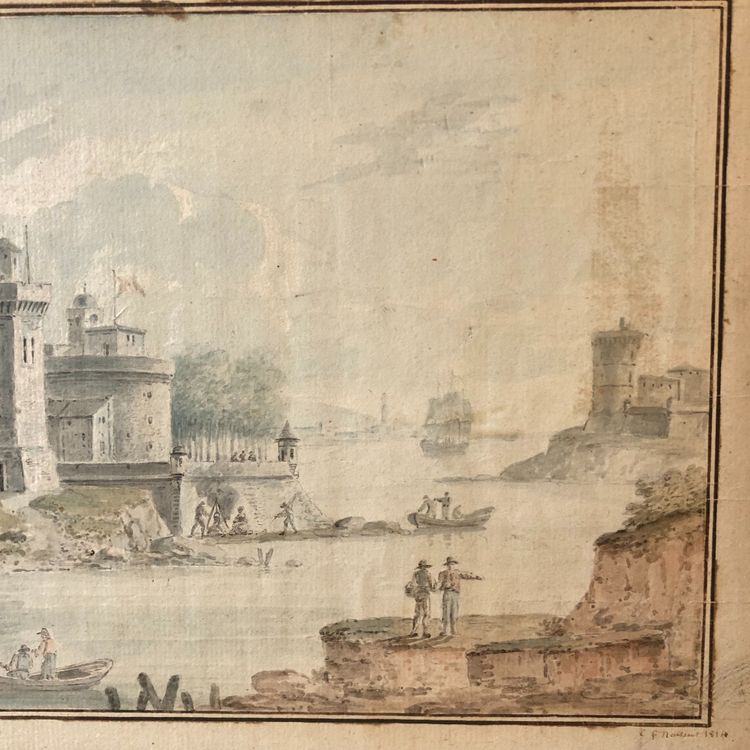 View of an imaginary port, signed Naissaut 1814