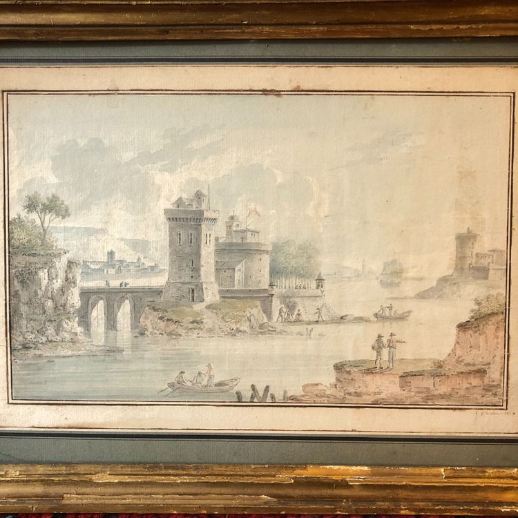 View of an imaginary port, signed Naissaut 1814