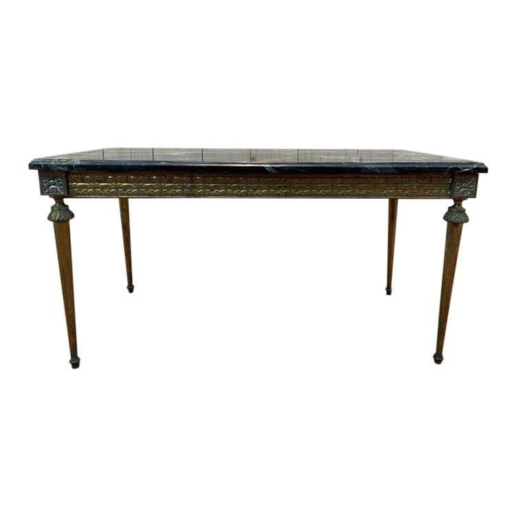 Louis XVI style coffee table in gilded brass and marble
