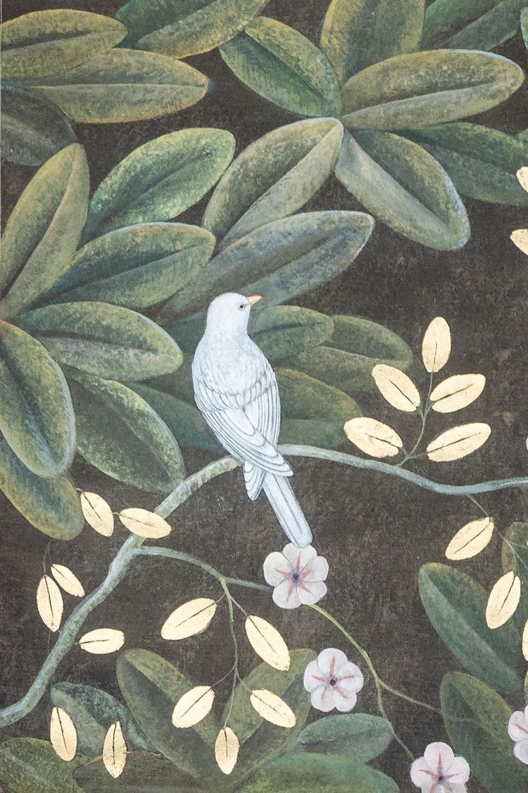 Toile peinte représentant des fleurs et des oiseaux. Travail contemporain. LS6020900A