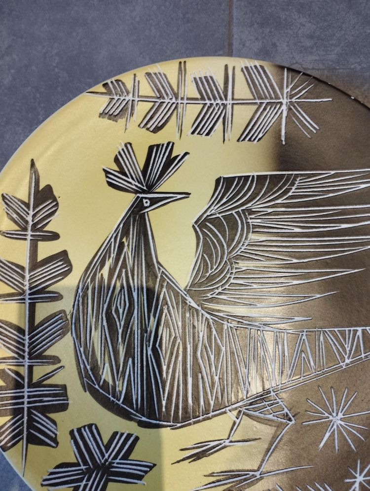 Vallauris plate with incised decoration.