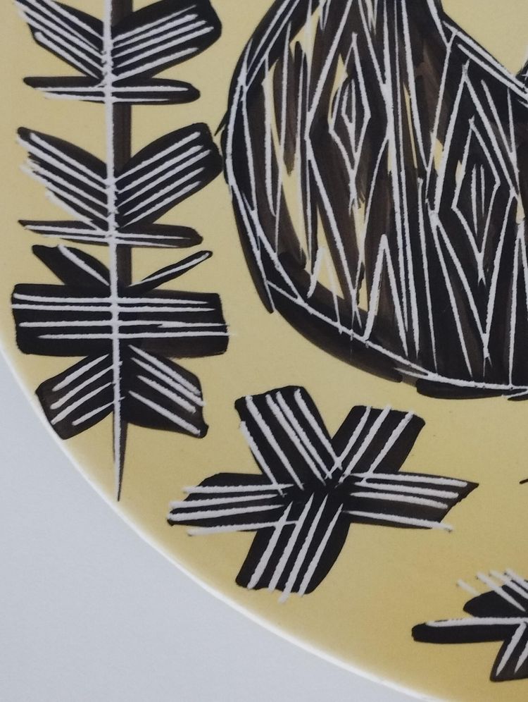 Vallauris plate with incised decoration.