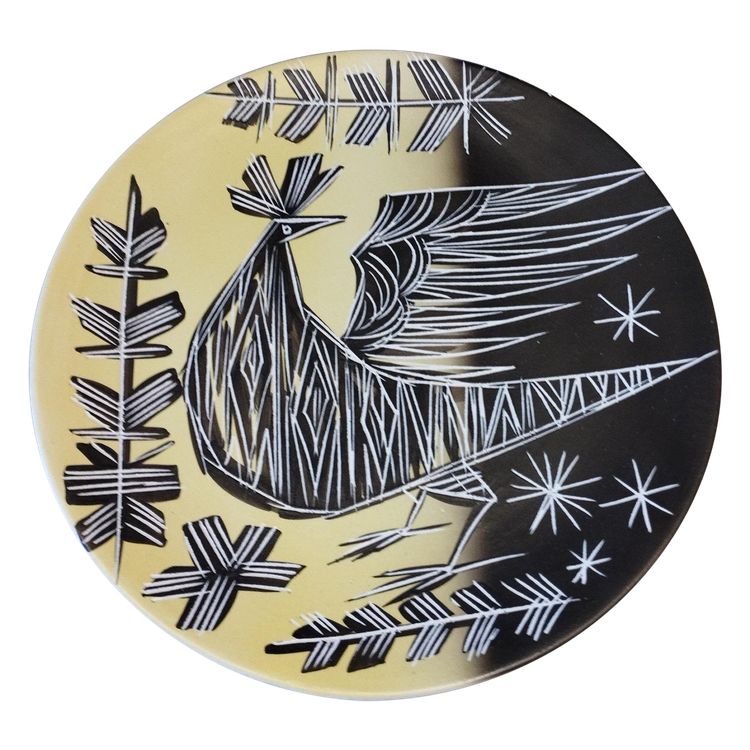 Vallauris plate with incised decoration.