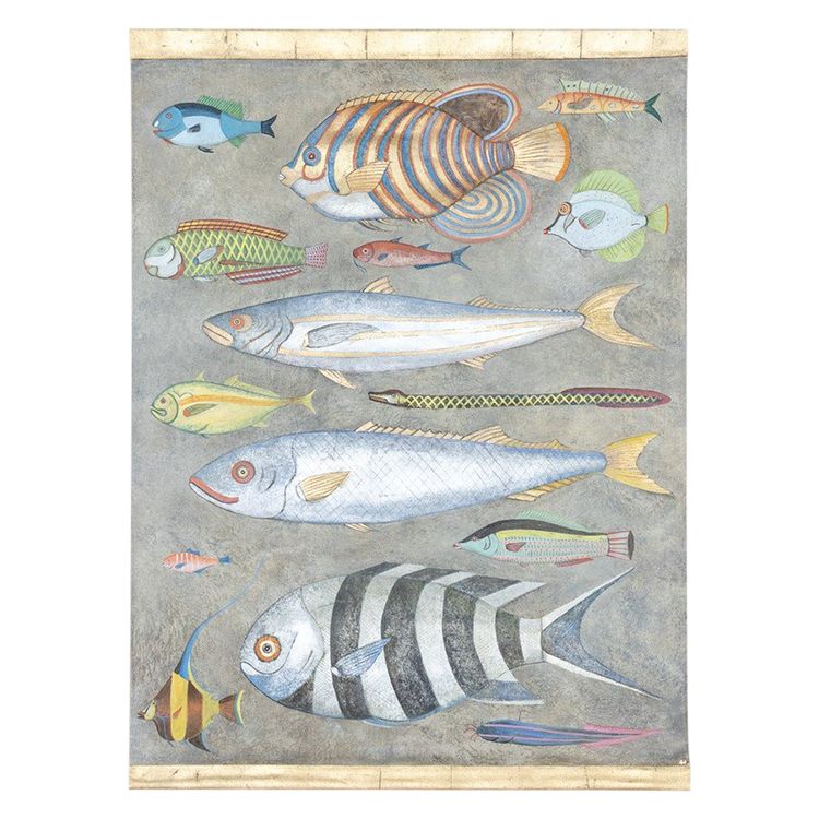 Toile peinte représentant une planche de poissons. Travail contemporain. LS6026911A