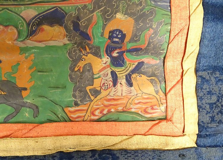 Pittura buddista tibetana Thangka Mahakala 6 braccia Dharmapala Tibet XVIII secolo