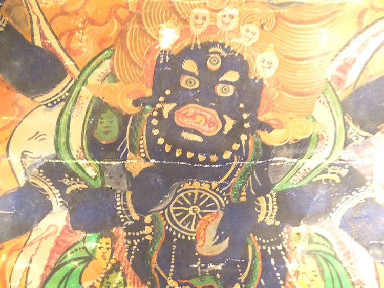 Pittura buddista tibetana Thangka Mahakala 6 braccia Dharmapala Tibet XVIII secolo