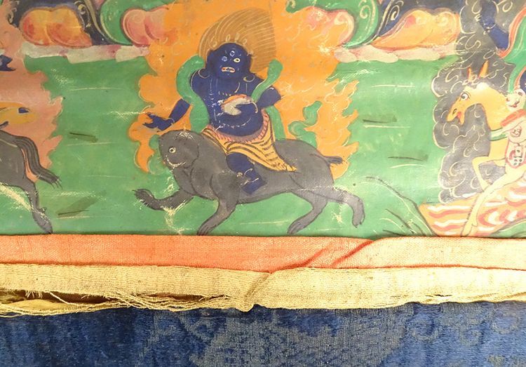 Pittura buddista tibetana Thangka Mahakala 6 braccia Dharmapala Tibet XVIII secolo