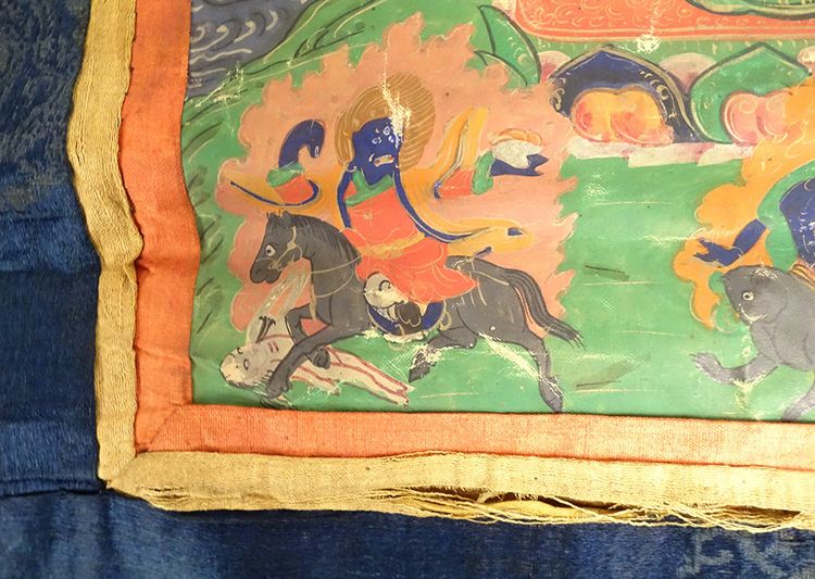Pittura buddista tibetana Thangka Mahakala 6 braccia Dharmapala Tibet XVIII secolo