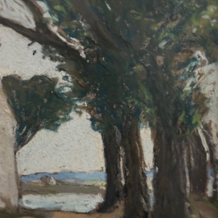 Pastel on cardboard by Désiré Lucas depicting a Morbihan chapel