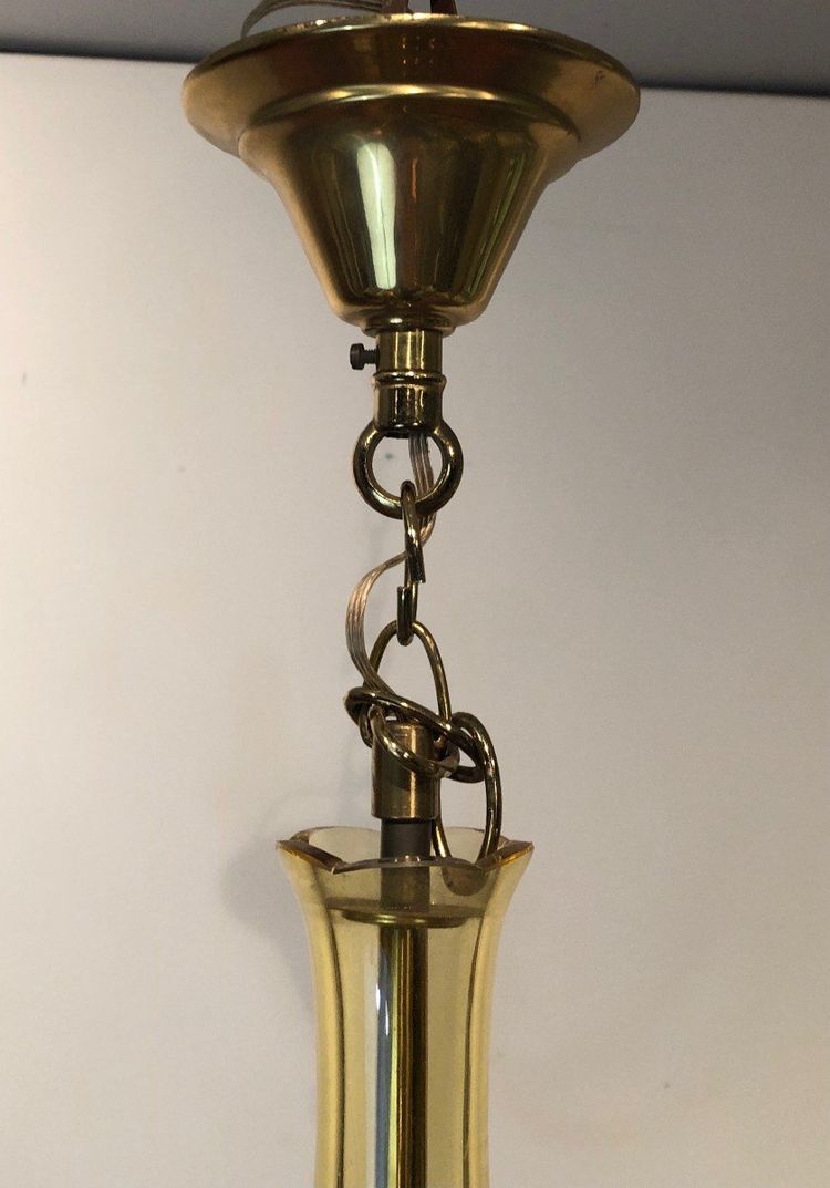 Coppia di lampadari in cristallo di Murano color champagne. Opera italiana. Intorno al 1970