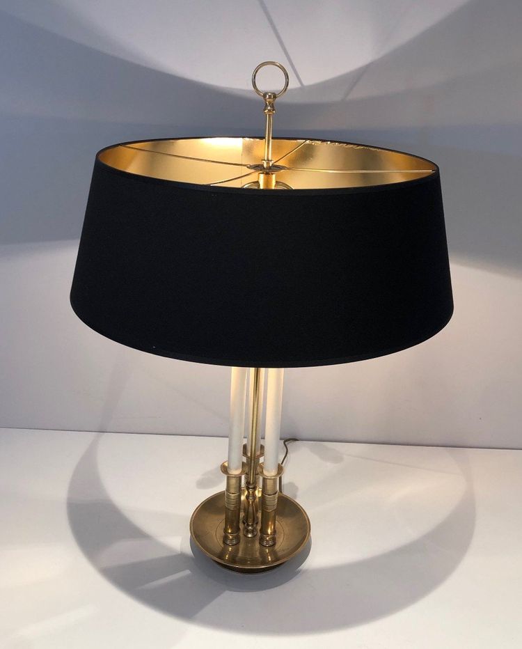 Pair of Neoclassical Style Brass Lamps Made of 3 White Lacquered Tubes. Circa 1940