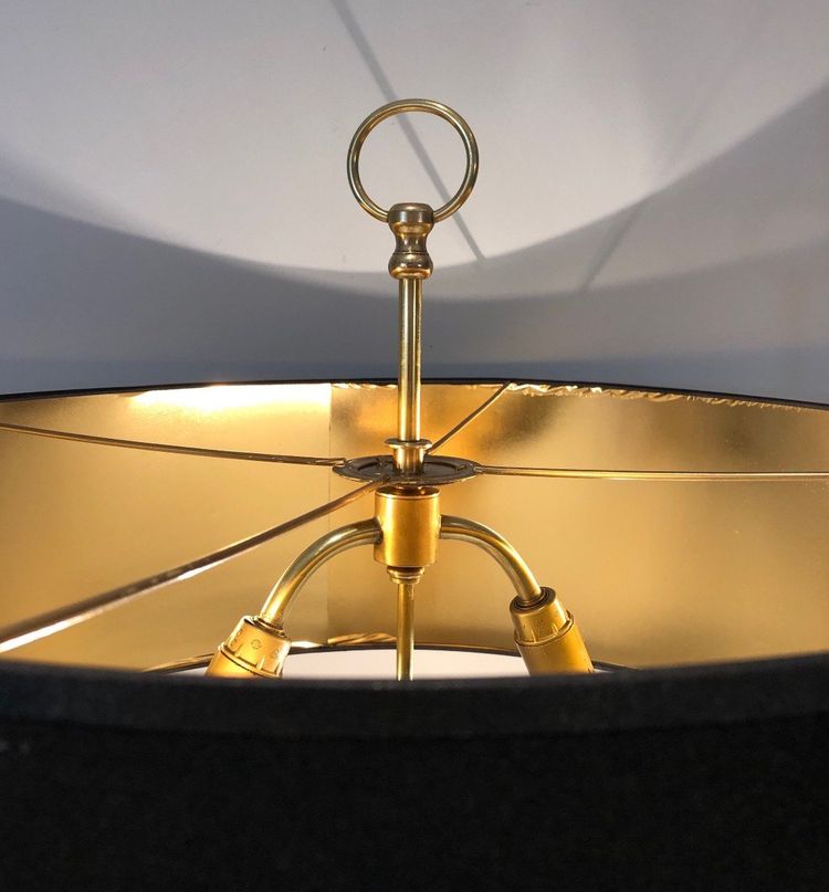 Pair of Neoclassical Style Brass Lamps Made of 3 White Lacquered Tubes. Circa 1940