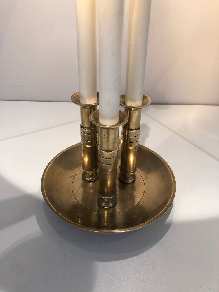 Pair of Neoclassical Style Brass Lamps Made of 3 White Lacquered Tubes. Circa 1940