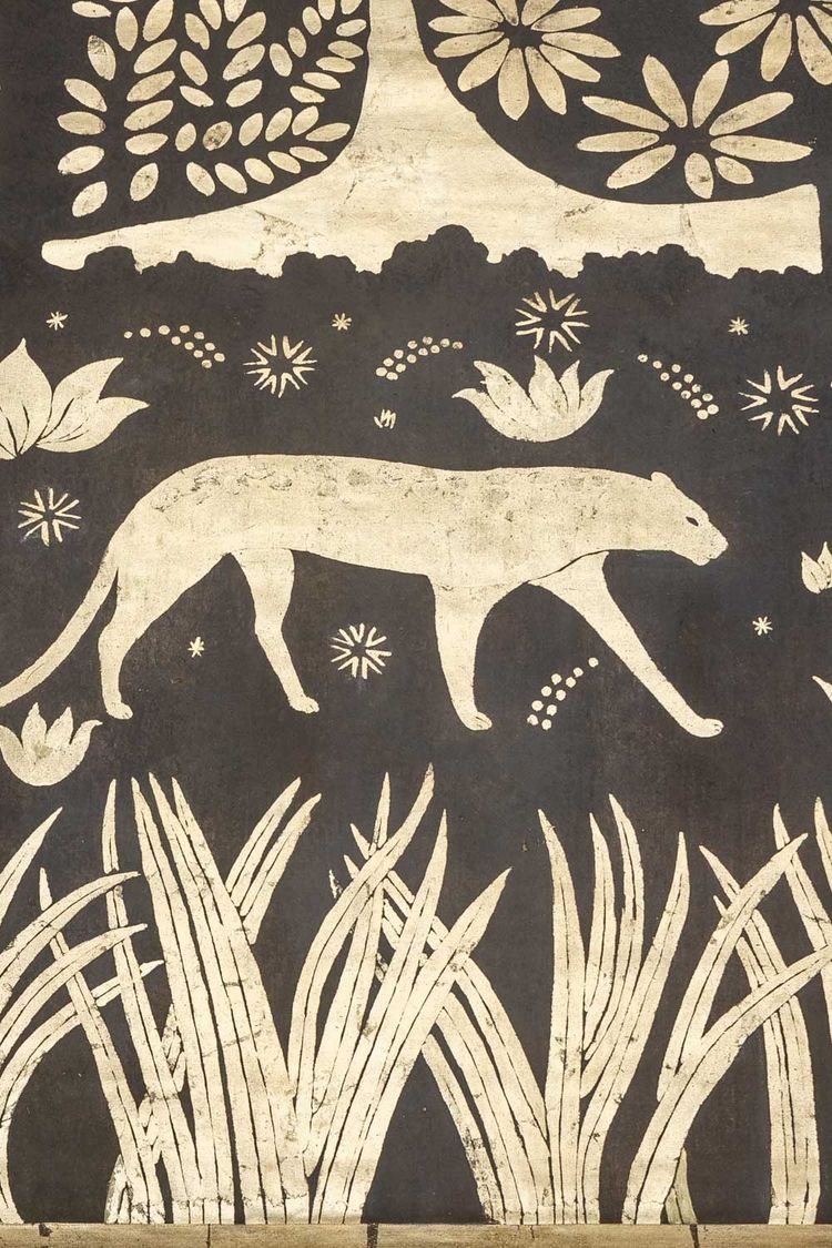 Auf Leinwand bemalt. Panther auf einem goldenen Hintergrund. Zeitgenössische Arbeit. LS60291080A