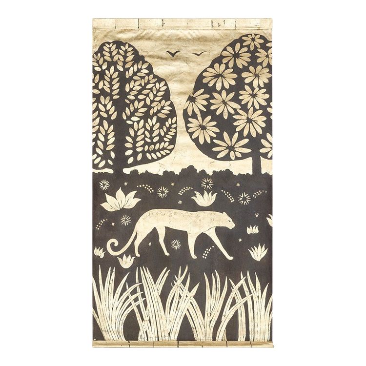 Auf Leinwand bemalt. Panther auf einem goldenen Hintergrund. Zeitgenössische Arbeit. LS60291080A