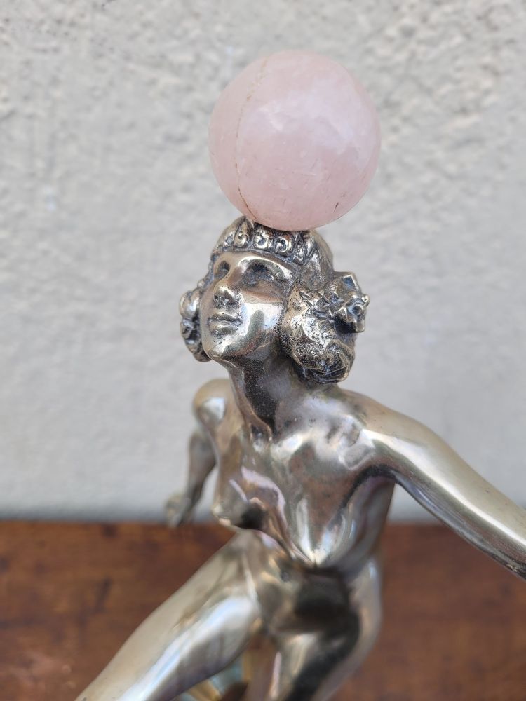 Danseuse Aux Balles En Bronze Argenté, Art Deco, 20th Century