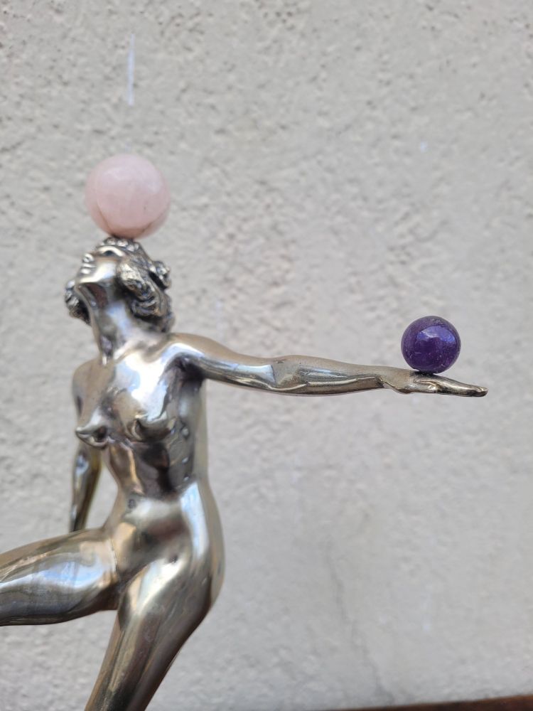 Danseuse Aux Balles En Bronze Argenté, Art Deco, 20th Century