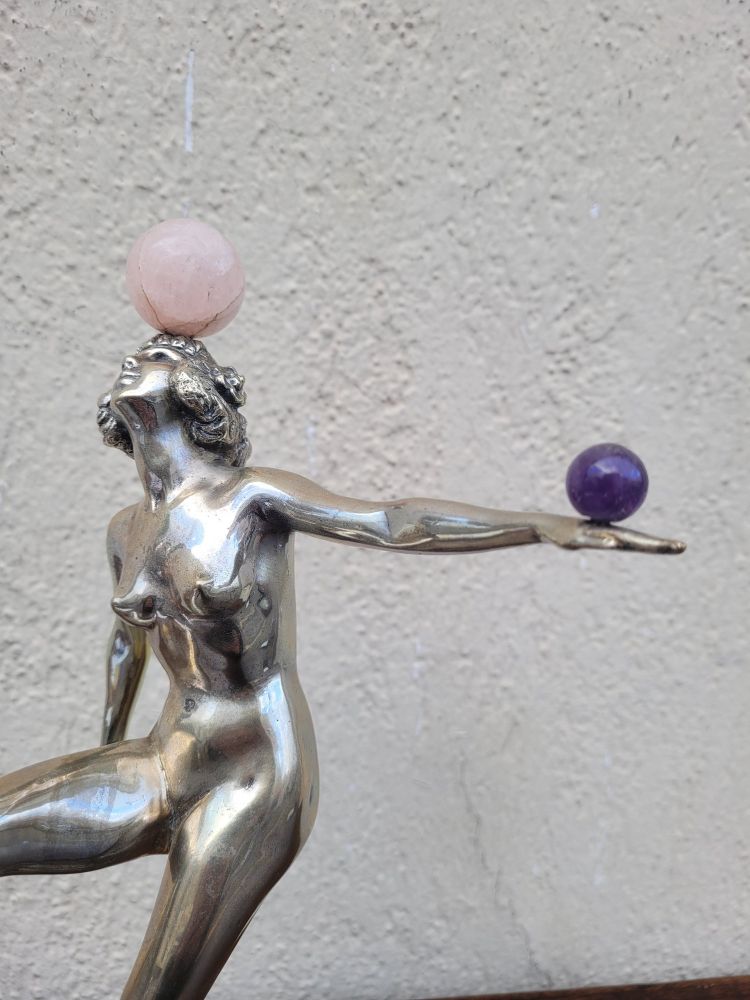 Danseuse Aux Balles En Bronze Argenté, Art Deco, 20th Century
