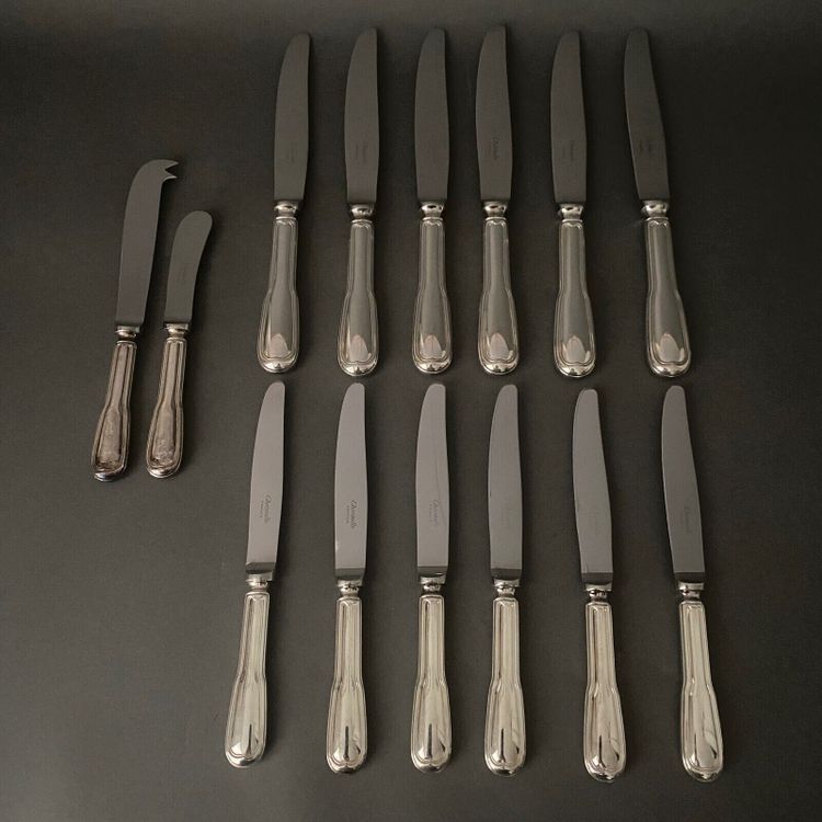 Suite von 14 versilberten Metallmessern Haus Christofle Modell uniplat