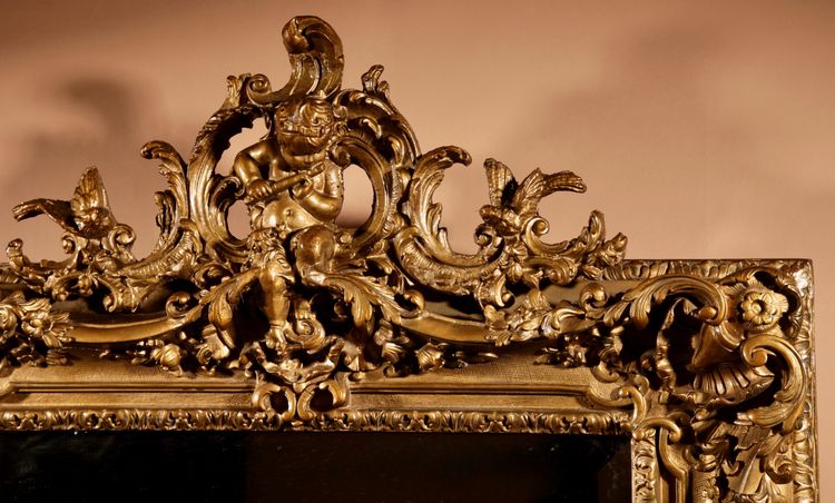 Very impressive original gilded wood and gesso mirror in the Louise Quinze XV style, circa 1900.