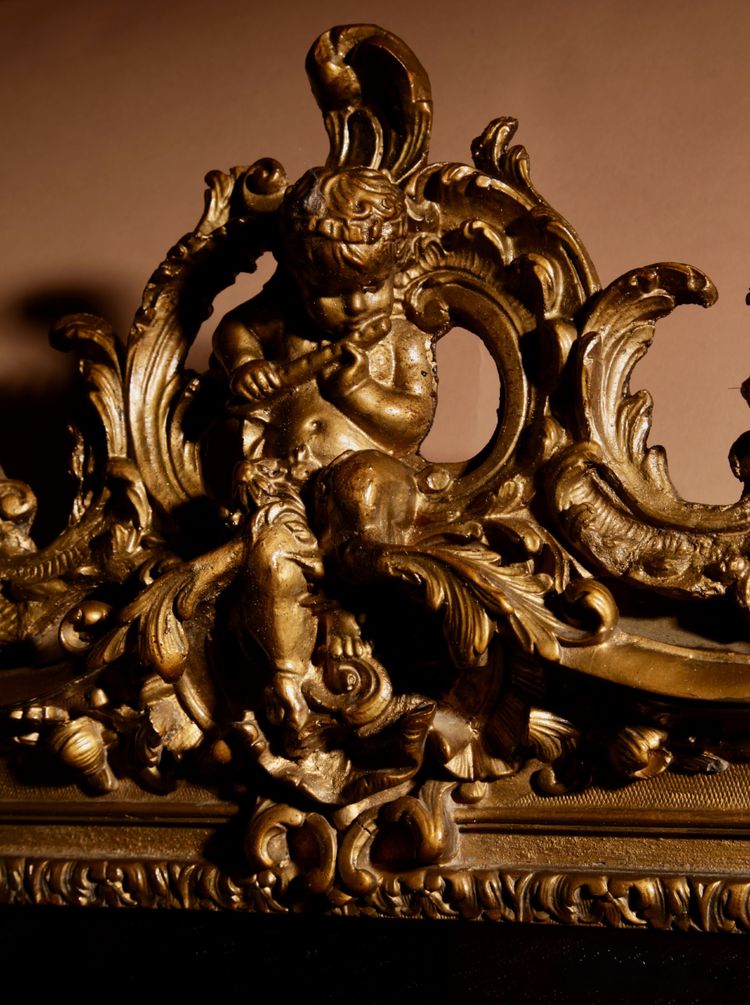Very impressive original gilded wood and gesso mirror in the Louise Quinze XV style, circa 1900.