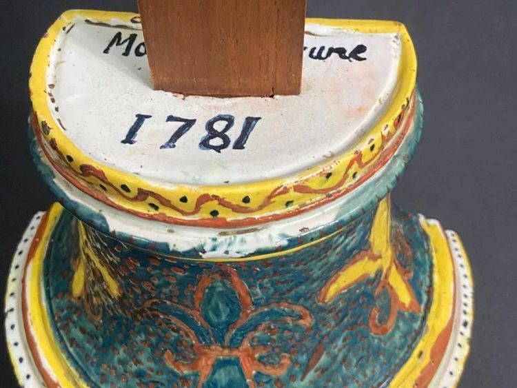 Large Nevers earthenware altar cross 18th century Morlait Lejeune 1781
