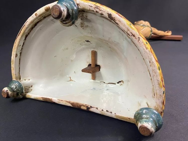 Large Nevers earthenware altar cross 18th century Morlait Lejeune 1781