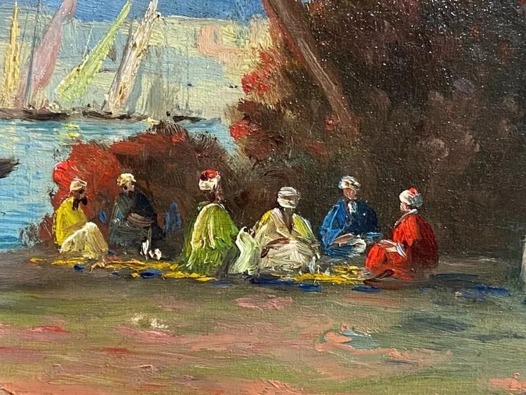 Orientalist painting oil on canvas turquerie view of Istanbul Ottoman Empire