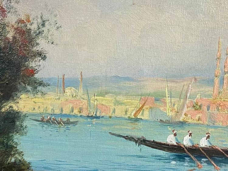 Orientalist painting oil on canvas turquerie view of Istanbul Ottoman Empire