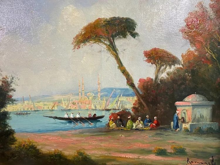 Orientalist painting oil on canvas turquerie view of Istanbul Ottoman Empire
