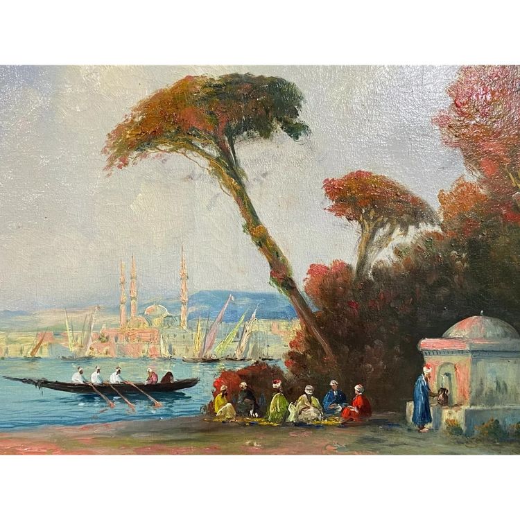Orientalist painting oil on canvas turquerie view of Istanbul Ottoman Empire